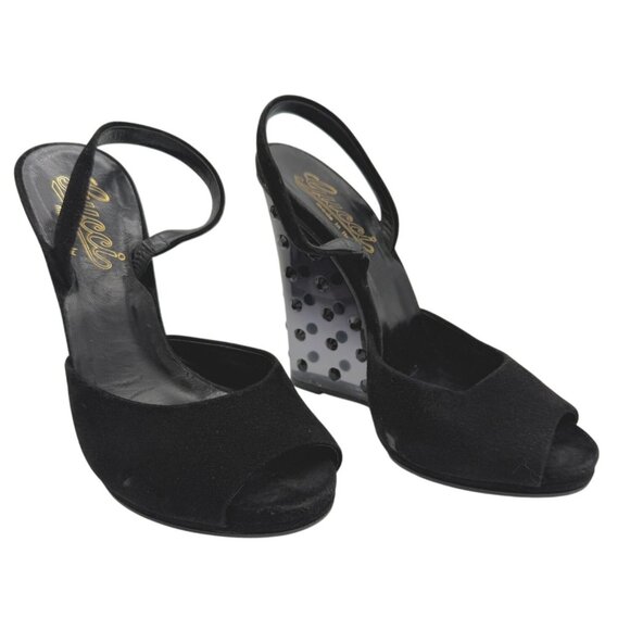 Gucci Black Studded Wedge Slingback Heels - size 6.5 - Picture 4 of 10